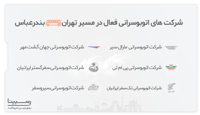 شرکت های اتوبوس رانی فعال مسیر تهران بندرعباس شرکت های اتوبوس رانی فعال مسیر تهران بندرعباس
